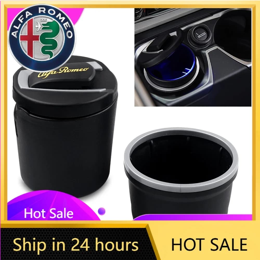 Adesivi per auto per Alfa Romeo Posacenere portatile per auto con portabicchieri rimovibile e luce LED per Alfa Romeo 159 147 156 Giulia