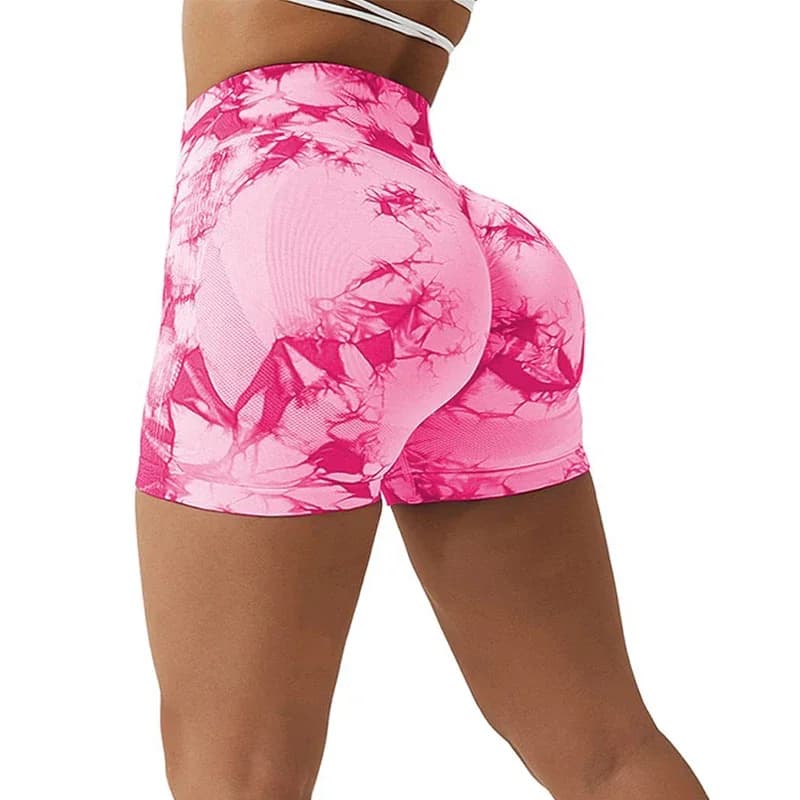 Pantaloncini tie-dye Pantaloncini a vita alta senza cuciture da donna Pantaloncini da yoga elasticizzati per il sollevamento dell'anca sexy Pantaloncini da palestra skinny in maglia da corsa