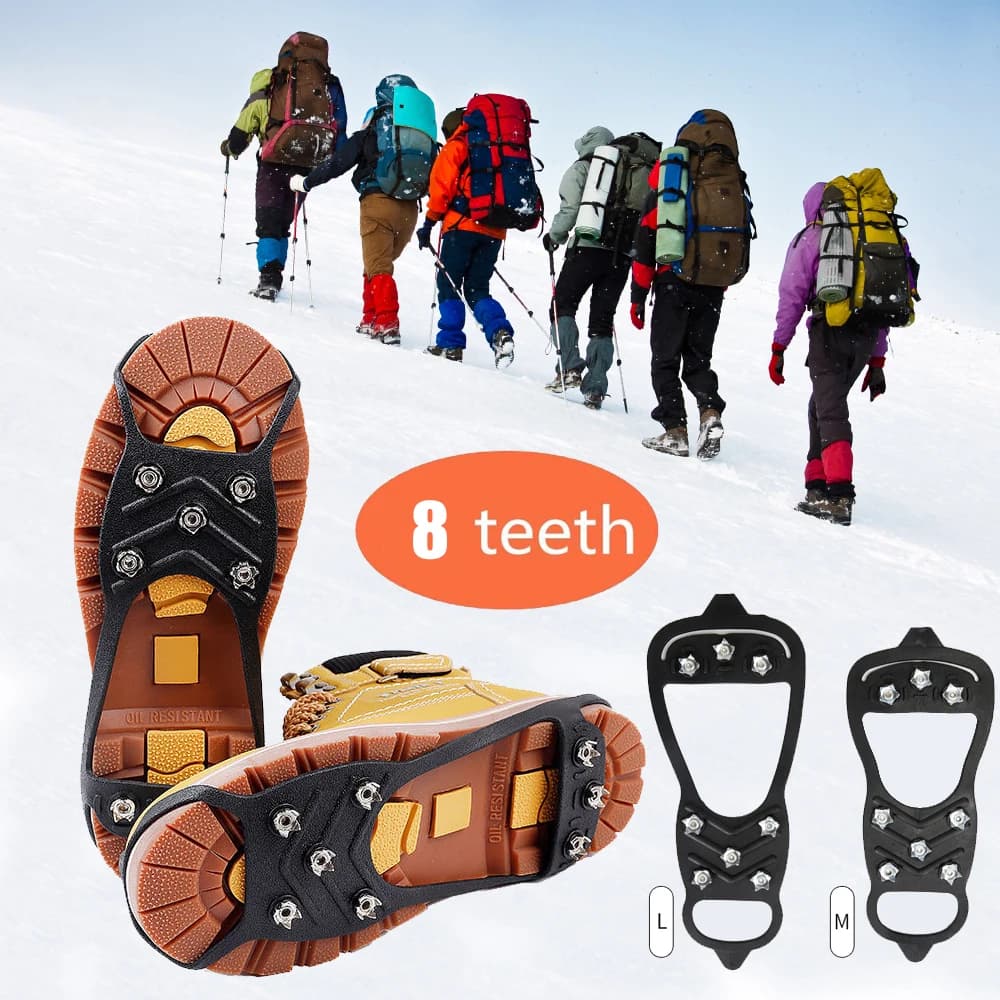 Ramponi da 8 denti per stivali da neve e da ghiaccio Coperture antiscivolo per scarpe Antiscivolo Inverno Arrampicata all'aperto Escursionismo Scarpe da pesca Spikes