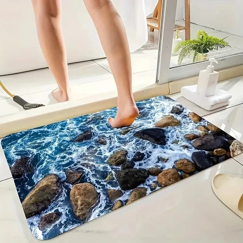 Tappetino da bagno antiscivolo VIKAMA Coastal, tappetino da pavimento ad asciugatura rapida, ideale per bagni e cucine, tappetino impermeabile con texture sabbiosa morbida