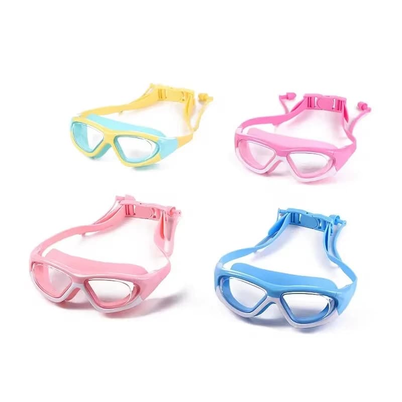 Swimming Children's Waterproof And Anti Fog Swimming Large Frame Glasses, Convenient Goggles Silicone Connected Earplugsnatation