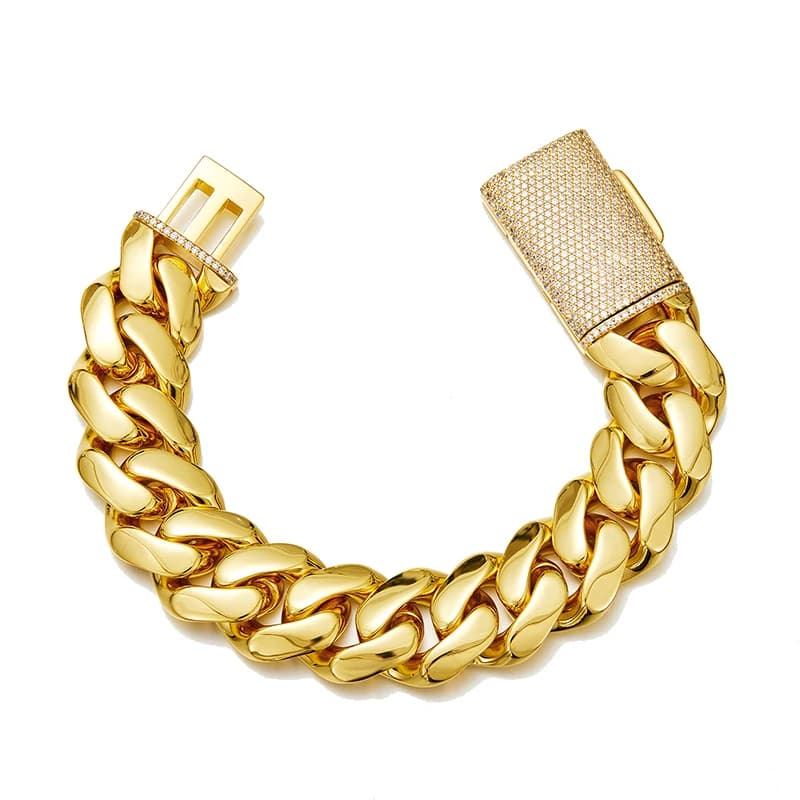 Braccialetti a catena a maglie cubane Miami con rombo in acciaio inossidabile Hip Hop Rock per uomo Gioielli per rapper ghiacciati color oro argento