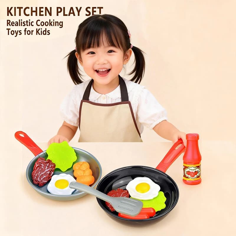 Kids' kitchen play toy, cooking fried eggs and stir-fry, frying pan set, kitchen toy, holiday gift