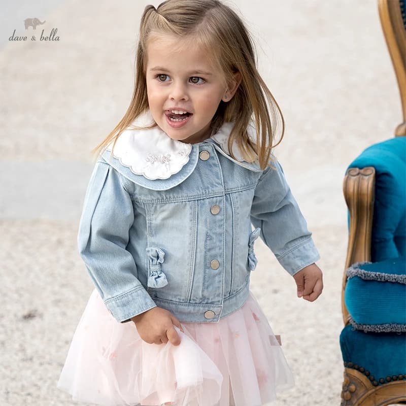 Dave Bella neonate Demin giacca primavera maniche lunghe Top bambini carino cotone morbido Cowboy Outwear vestiti DB1230207
