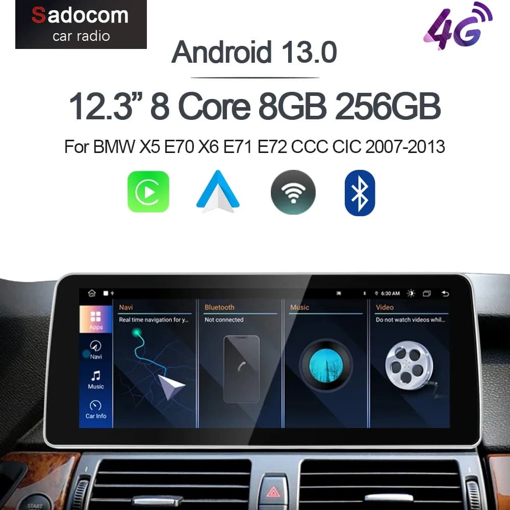 12.3 "Carplay Android 13.0 8G + 256G 8Core GPS Autoradio Lettore Multimediale Stereo Wifi Per BMW X5 E70 X6 E71 E72 CCC CIC 2007-2013