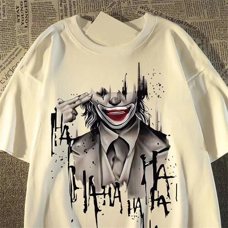 Maglietta da uomo estiva in cotone alla moda Maglietta allentata a maniche corte con stampa Joker originale per uomo Maglietta casual bianca traspirante