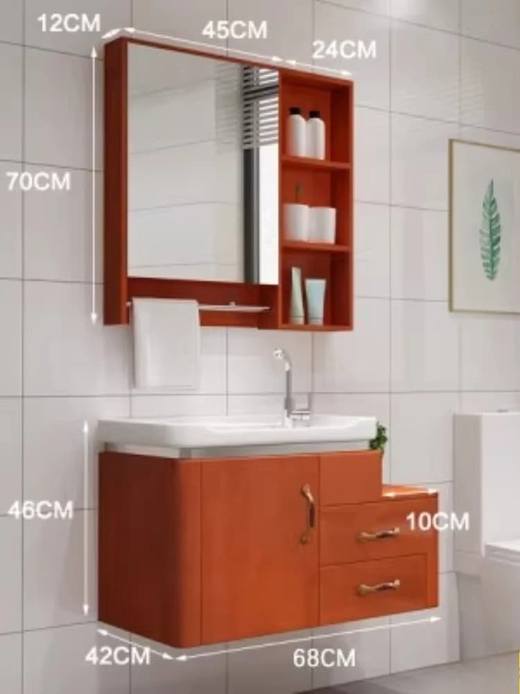 Mobile bagno in rovere, armadietto a specchio in legno massello, combinazione moderna e semplice di mobile lavabo per bagno