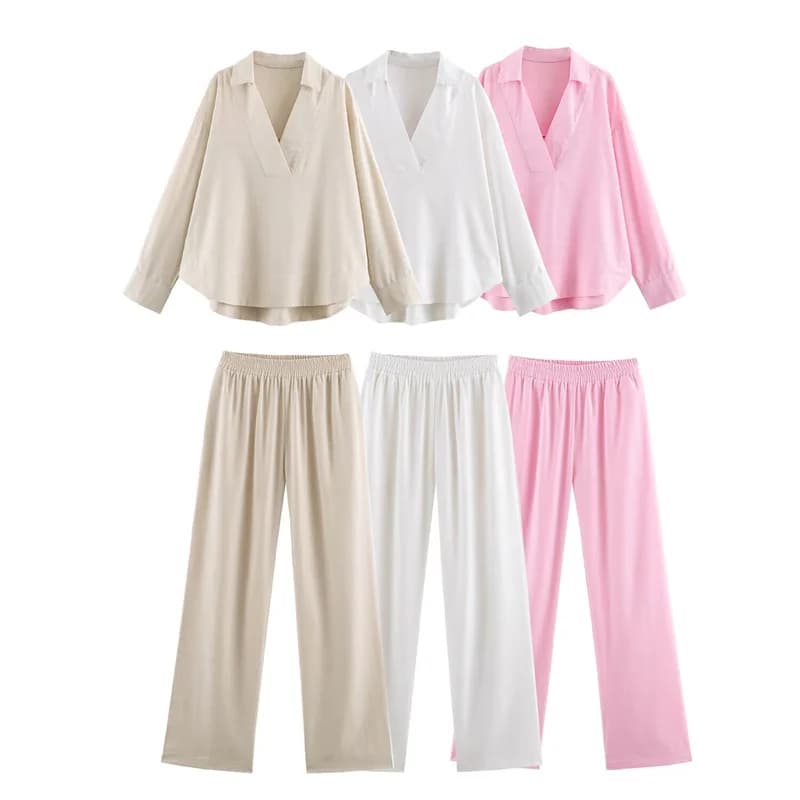 Guobioziy 2026 Women's New Polo Collar Linen-Blend Shirt and Straight Pants Set Stylish and Versatile Casual and Elegant