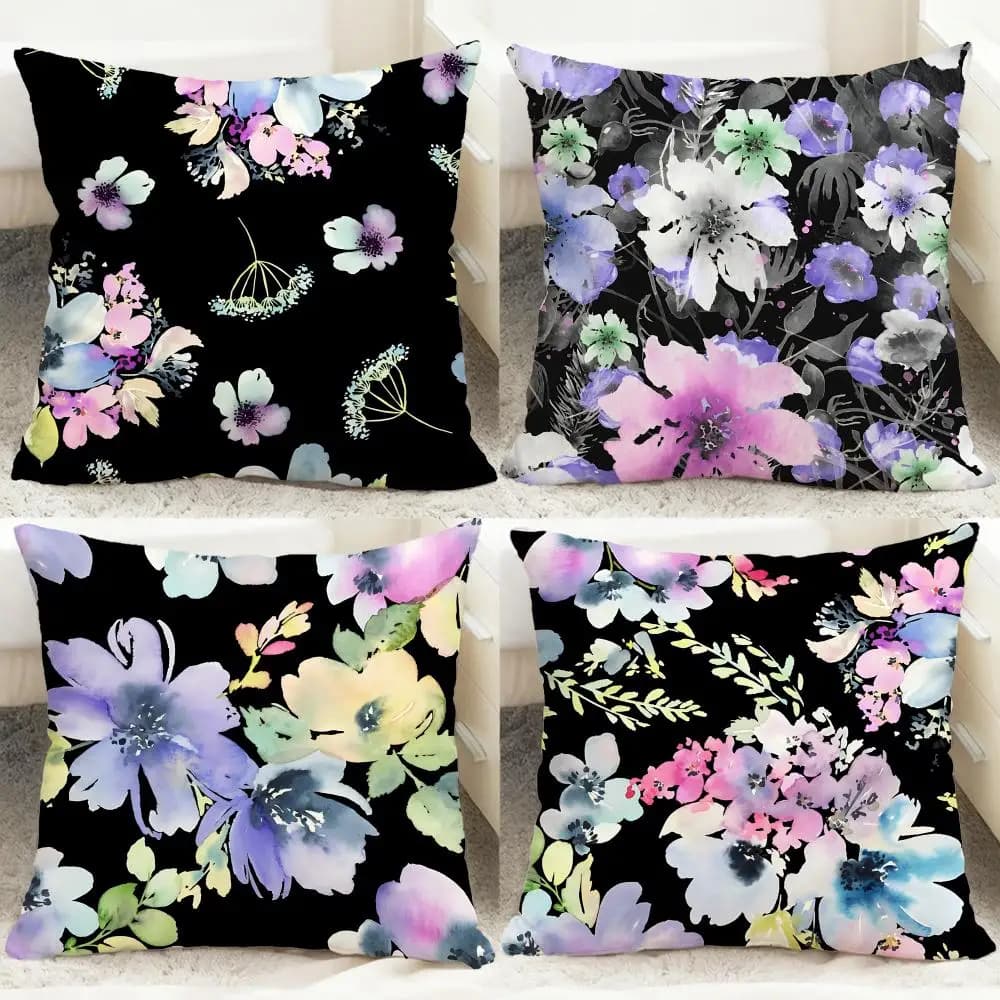 Fodera per cuscino con fiori ad acquerello, comoda fodera per cuscino reversibile, ideale per auto, divano, camera da letto e altro ancora