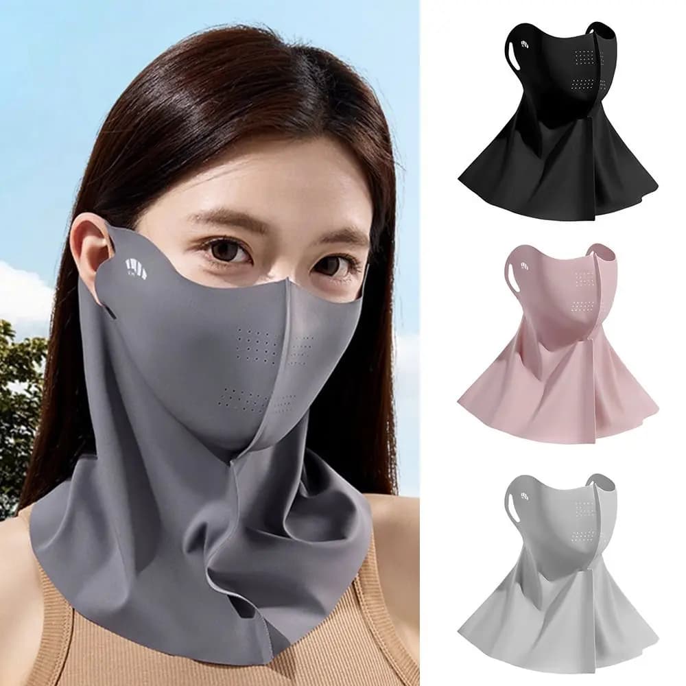 Nuova maschera di protezione solare in seta di ghiaccio UPF50 + Sciarpa per collo anti-UV a pieno facciale Maschera per il viso parasole 3D antipolvere per esterni