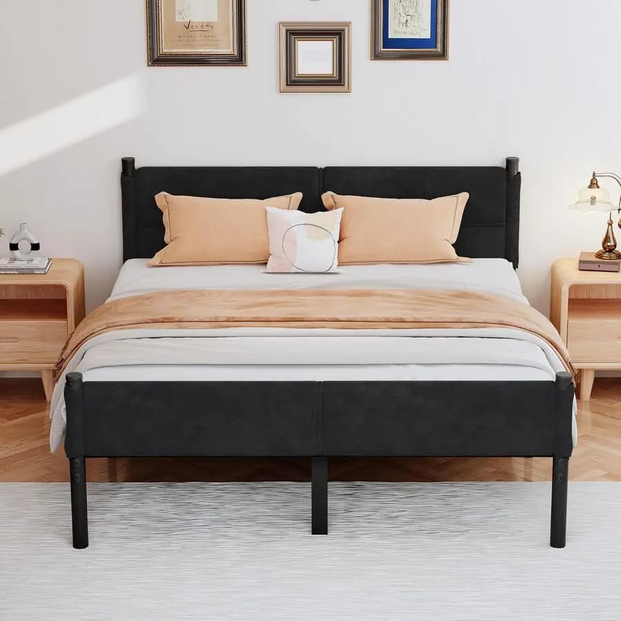 Bed frame, 14 inch double bed frame with storage space, sturdy and durable mattress base, easy to mount, does not require slats