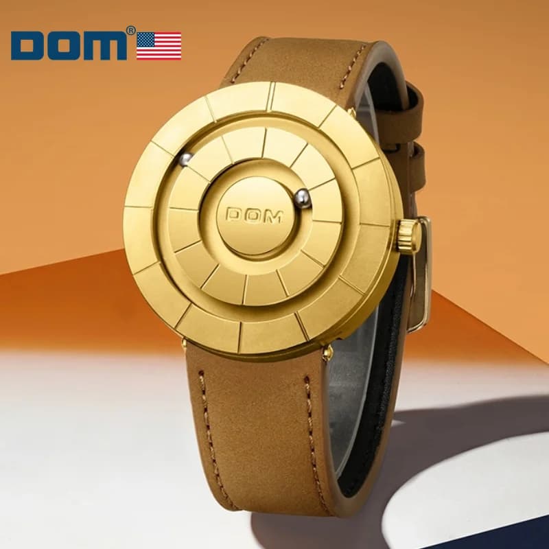 DOM 1753 Design creativo orologi da uomo orologi magnetici orologio al quarzo PVD 3D orologi impermeabili cinturino in pelle quadrante in oro nero