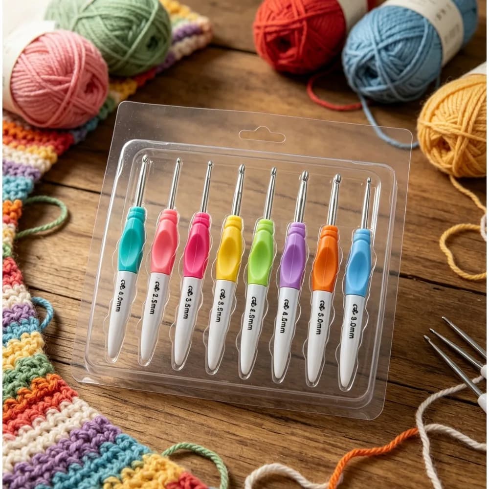 8pcs Ergonomic Crochet Hooks Set Soft Grip Knitting Needles Kit for Arthritic Hands Beginners DIY Yarn Craft Sewing Tools