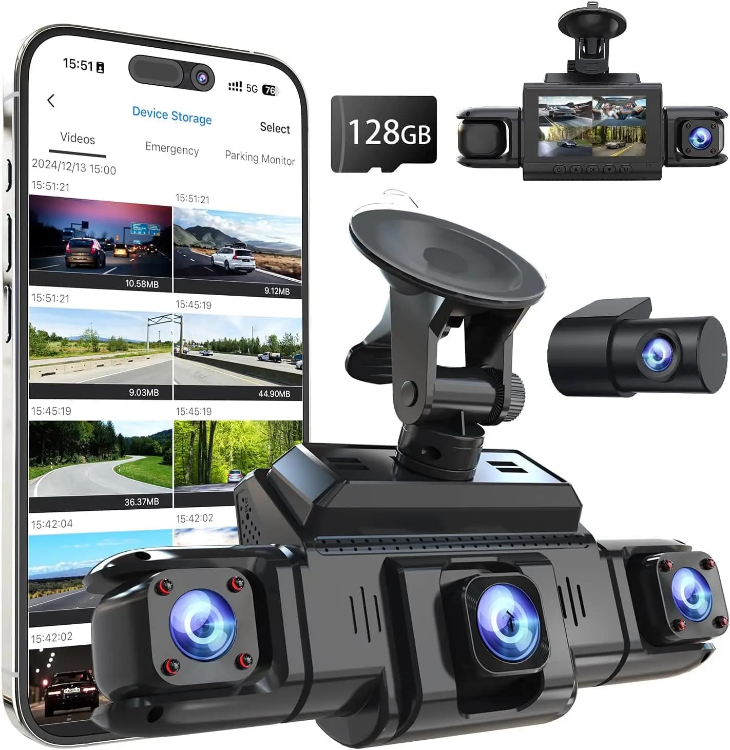 360 View 4 Channel Dash Cam Front and Rear Left Right Inside Camera for Cars, GPS and 5G Band WiFi, Night Vision, 160 Wide Angle