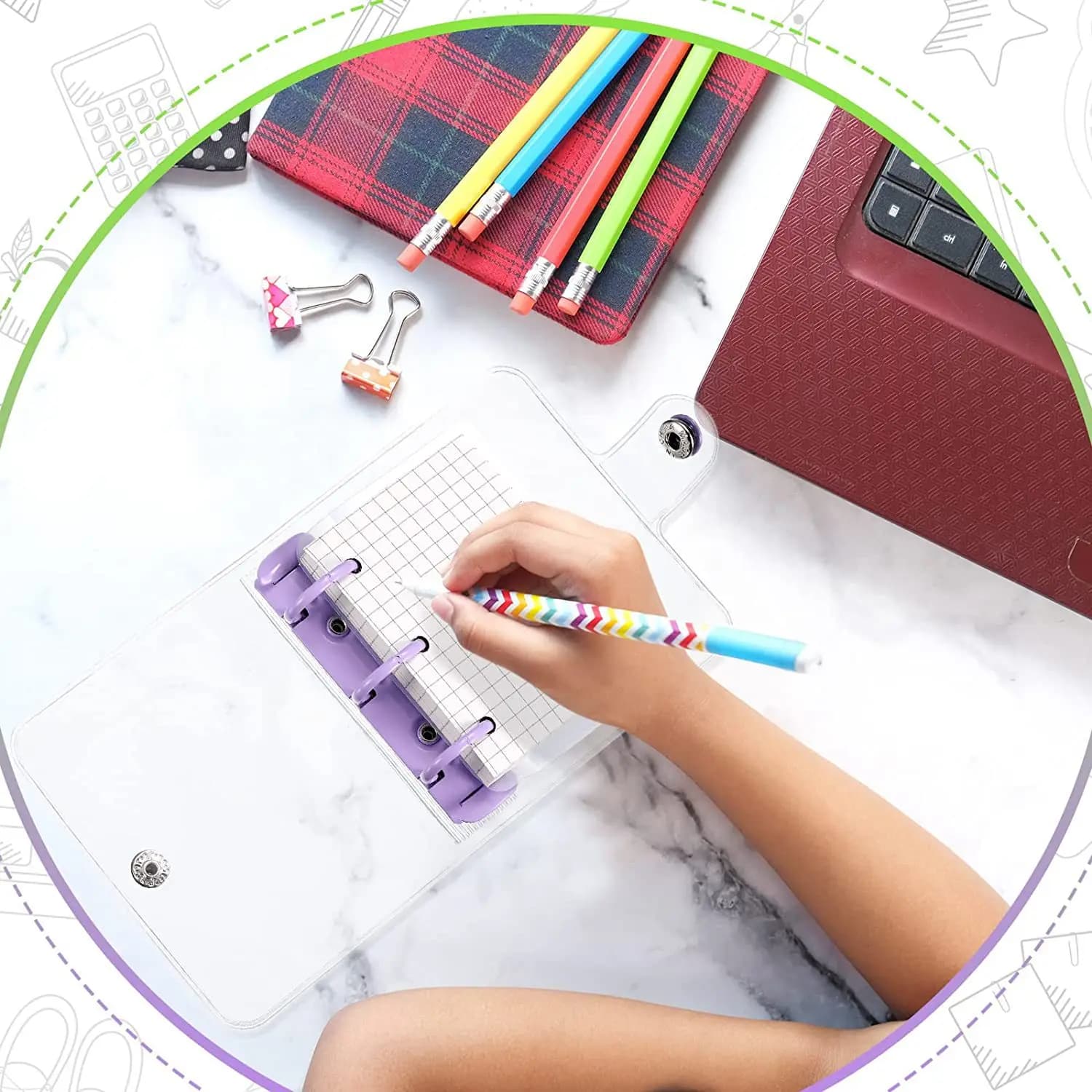 2 Sets Mini Clear 3 Ring Binder Covers With Binder Inner Paper Bag Clear Soft PVC Notebook Closure Binder