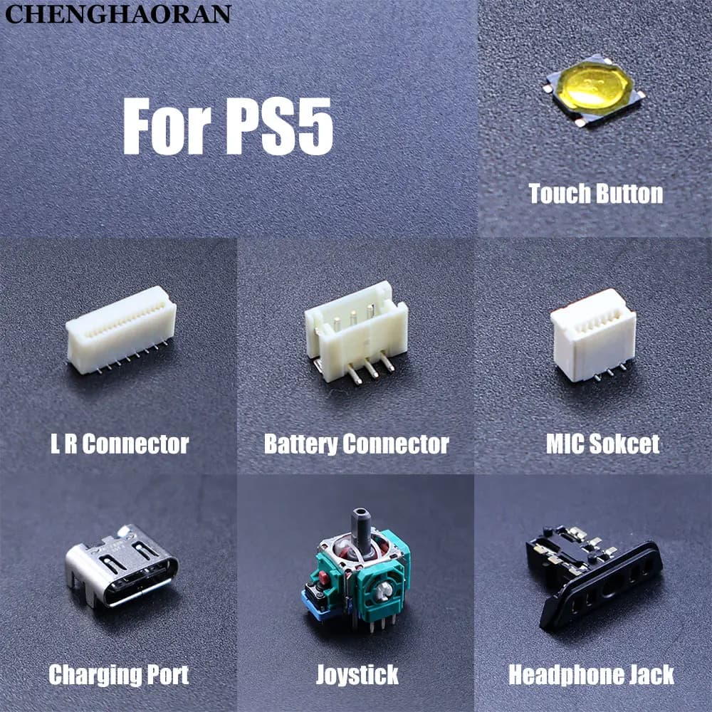 2pcs For PS5 Controller Charging Port Joystick Earphone Jack L R Battery Contact MIC Socket Touch Button Repair Parts