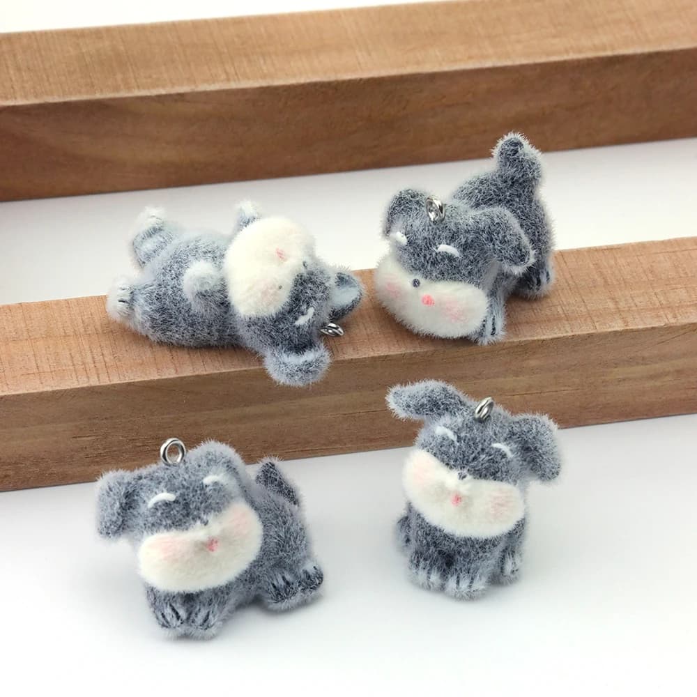 20pcs 3D Flocking Resin Dog Charms Cute Plush Dolls Stupid Dog Pendant for Earrings Keychain Bag Accessories DIY Jewelry Making