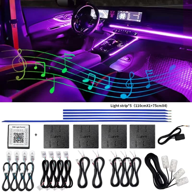 14 in 1 18 in 1 luci ambientali per auto a LED controllo app striscia ottica fibra acrilica RGB 64 colori lampada decorativa per atmosfera Bluetooth