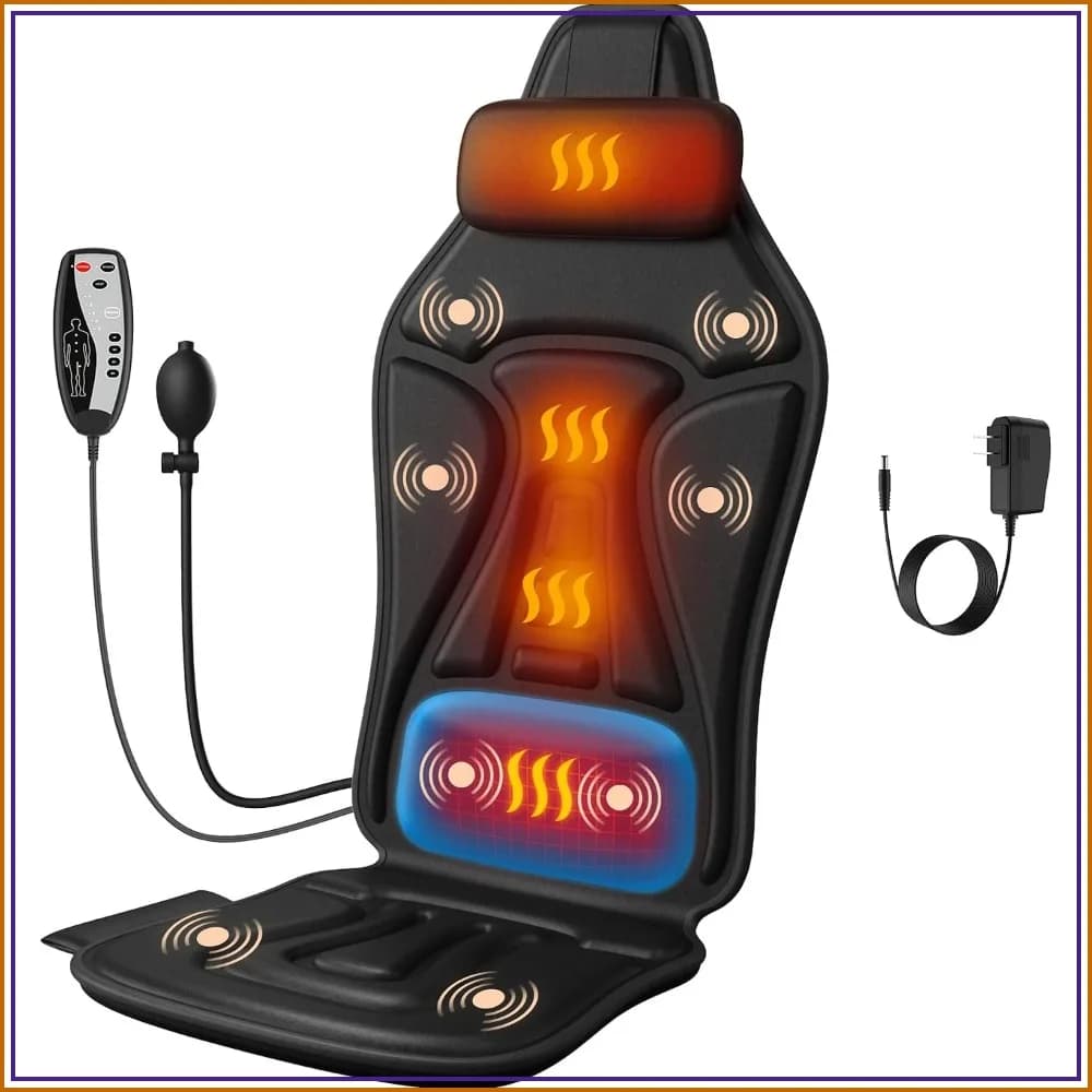 Vibration Massage Seat Cushion with Heat, Full Back & Neck Massager, 8 Motors, Adjustable Lumbar Support, Heated Chair Pad for Office Home Recliner