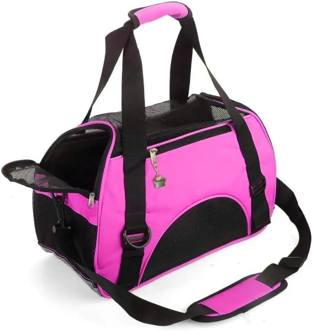 Trasportino Morbido per Gatti Approvato dalle Compagnie Aeree, Borsa da Viaggio Pieghevole per Cani e Gatti, Comfort Portatile in Rosa Piccolo
