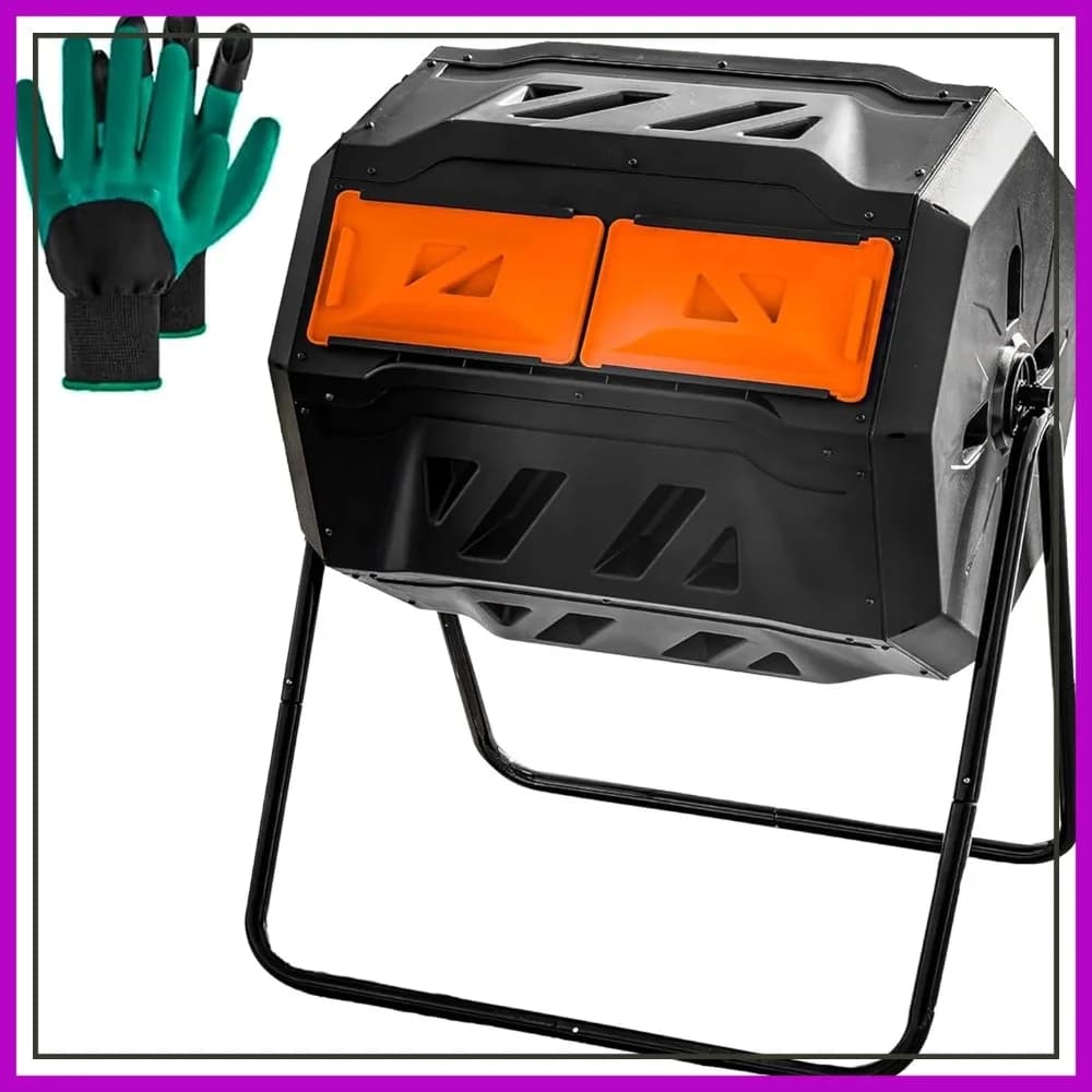Composter Rotante a Doppia Camera da 43 Galloni con Porte Scorrevoli, Composter a Lotti Rotante per Giardino, Cucina e Cortile