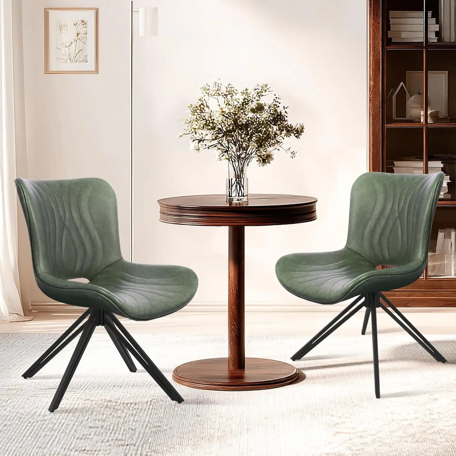 Set di 2 sedie da pranzo, 360 ° Poltrone Girevoli Senza Braccioli in Ecopelle con Schienale Imbottito e Gambe in Metallo, Stile Mid-Century, Personalizzabili