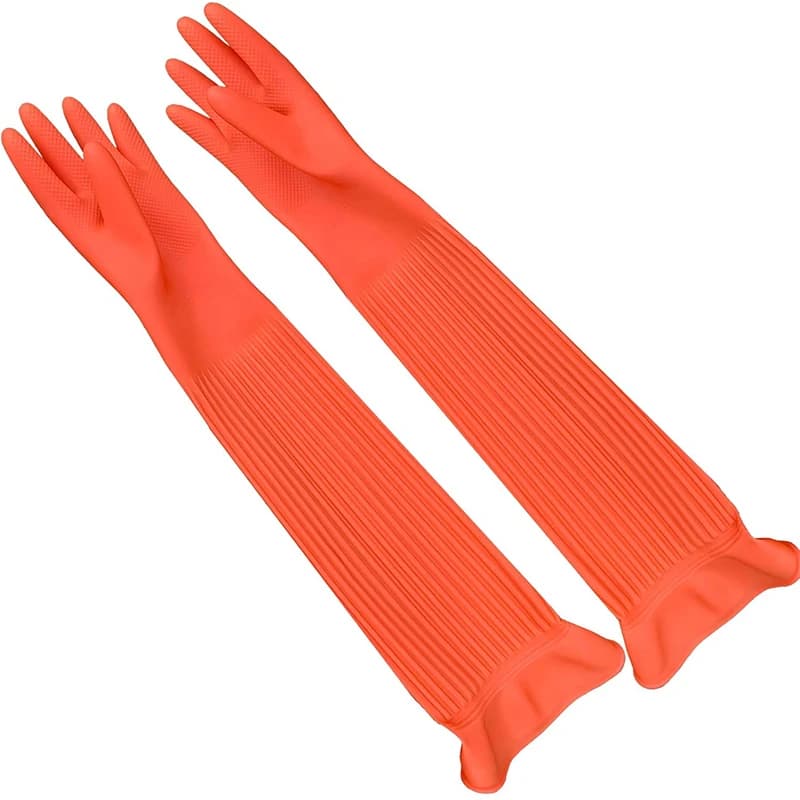 LMETJMA 1 paio di guanti da cucina extra lunghi per uso domestico Guanti per pulizia in gomma Guanti da lavaggio in lattice naturale riutilizzabili antiscivolo JT389