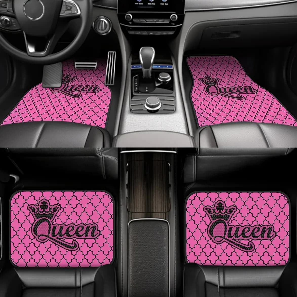 4 tappetini per auto con motivo a corona da regina rosa, adatti per SUV, furgoni e camion, il regalo perfetto sia per uomini che per donne.