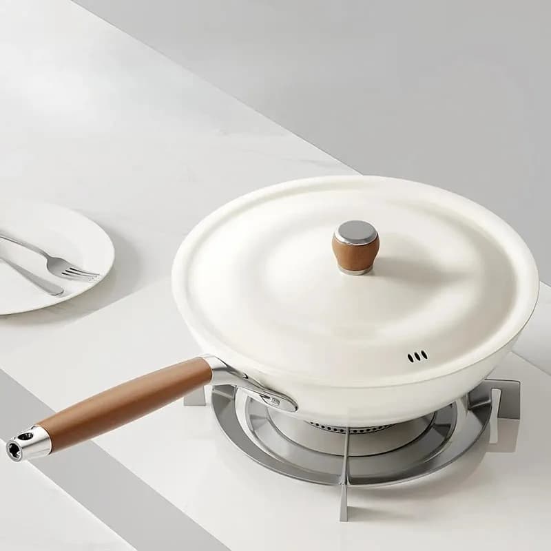 Padella Padella 28 cm con coperchio Maniglia ergonomica multifunzionale 28 cm Padella per mescolare Wok a fondo piatto per fornelli a gas da piano cottura