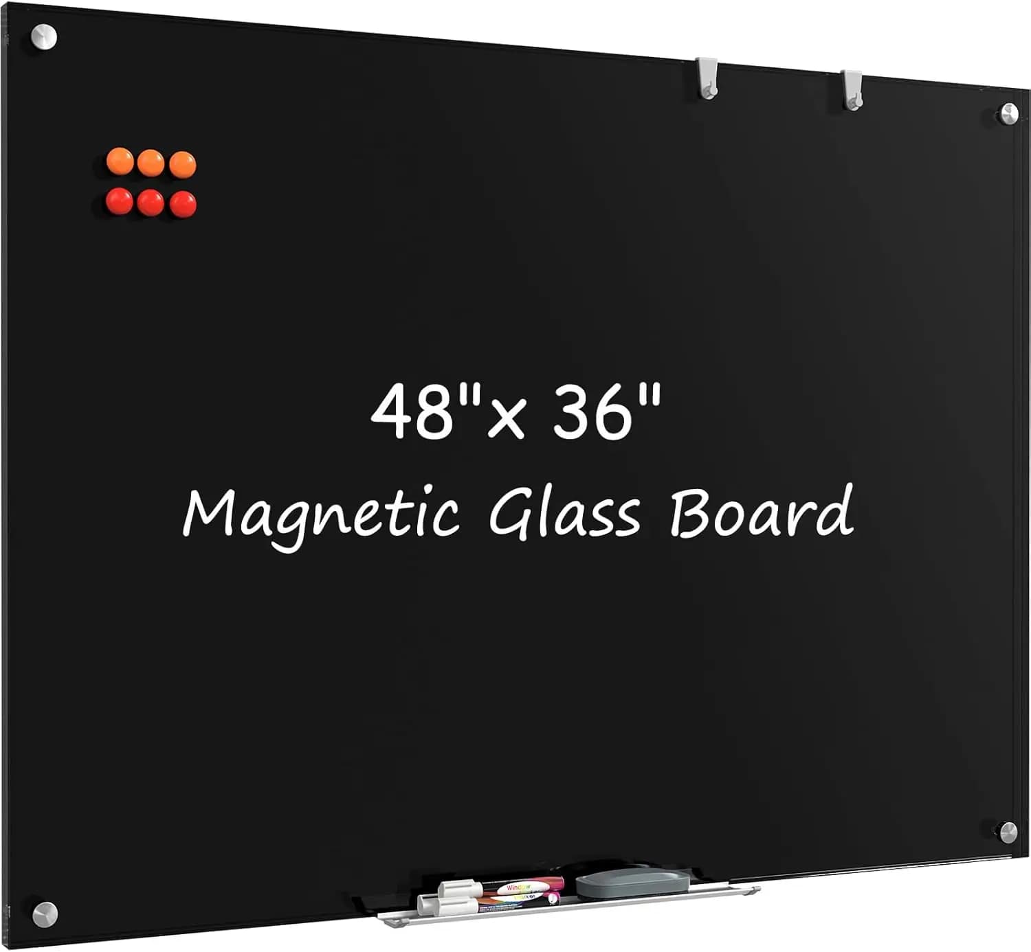 Lavagna in Vetro Temperato 48x36 Pollici, Lavagna Magnetica Cancellabile a Secco Senza Cornice, Montabile a Parete per Ufficio, Aula, Casa