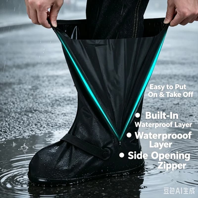 High-Top Non-Slip PU Leather Waterproof Rain Boot Overshoes Reusable Rain Snow Shoe Trouser Protector for Outdoor Cycling Hiking