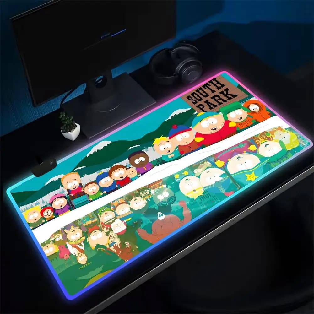 Tappetino per mouse South Park Tappetino per mouse da gioco anime Tappetini da tavolo a LED Tappetini da scrivania in gomma retroilluminati XXL RGB