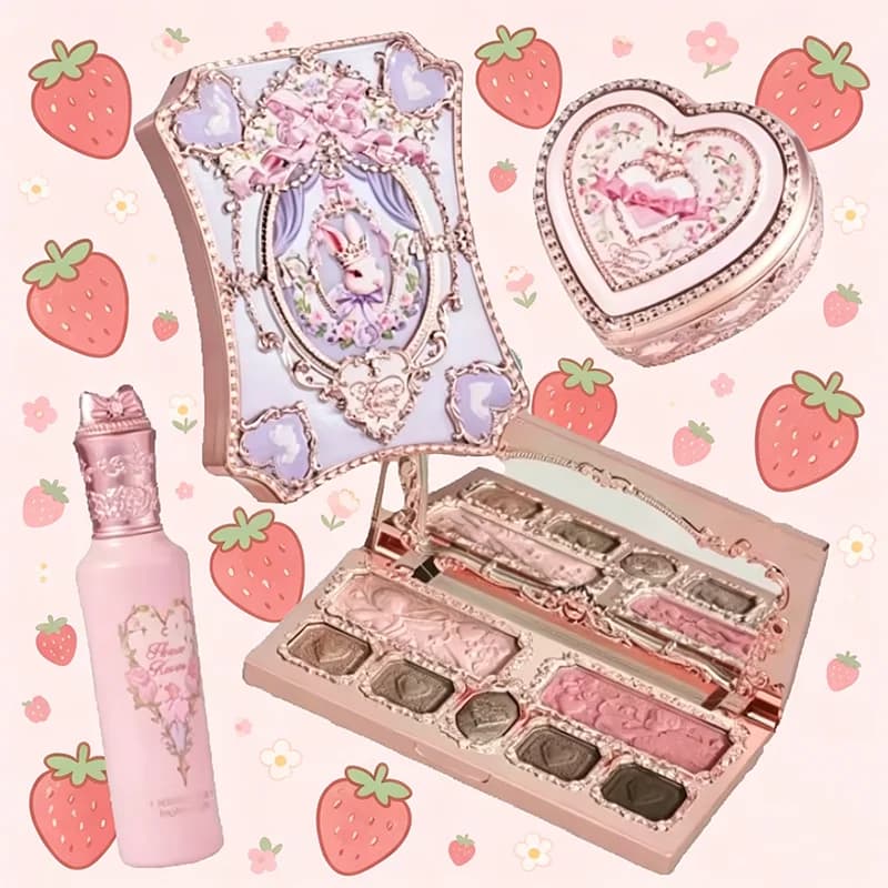 Set Regalo di Trucchi Flower Knows: Ombretto Perlato Scintillante, Rossetto Opaco Vellutato, Blush Impermeabile, Correttore a Lunga Durata, Kit Cosmetico