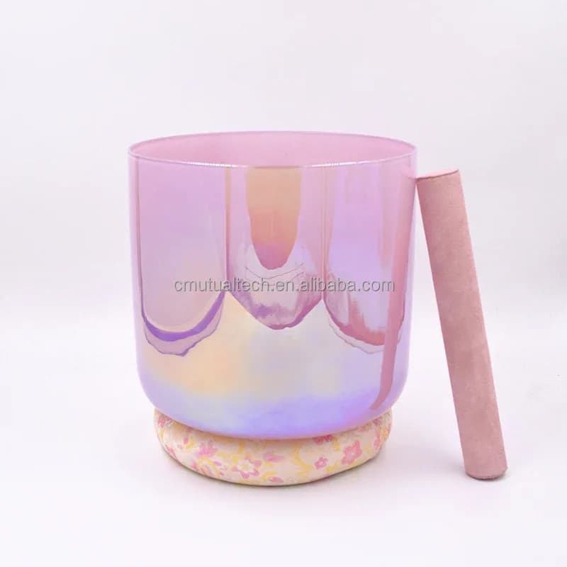 Pink Crhstal Singing Bowl 8 Inch Strong Vibration Clear Crystal Sound Healing Bowls Quartz Sound Healing Instrument for Therapy
