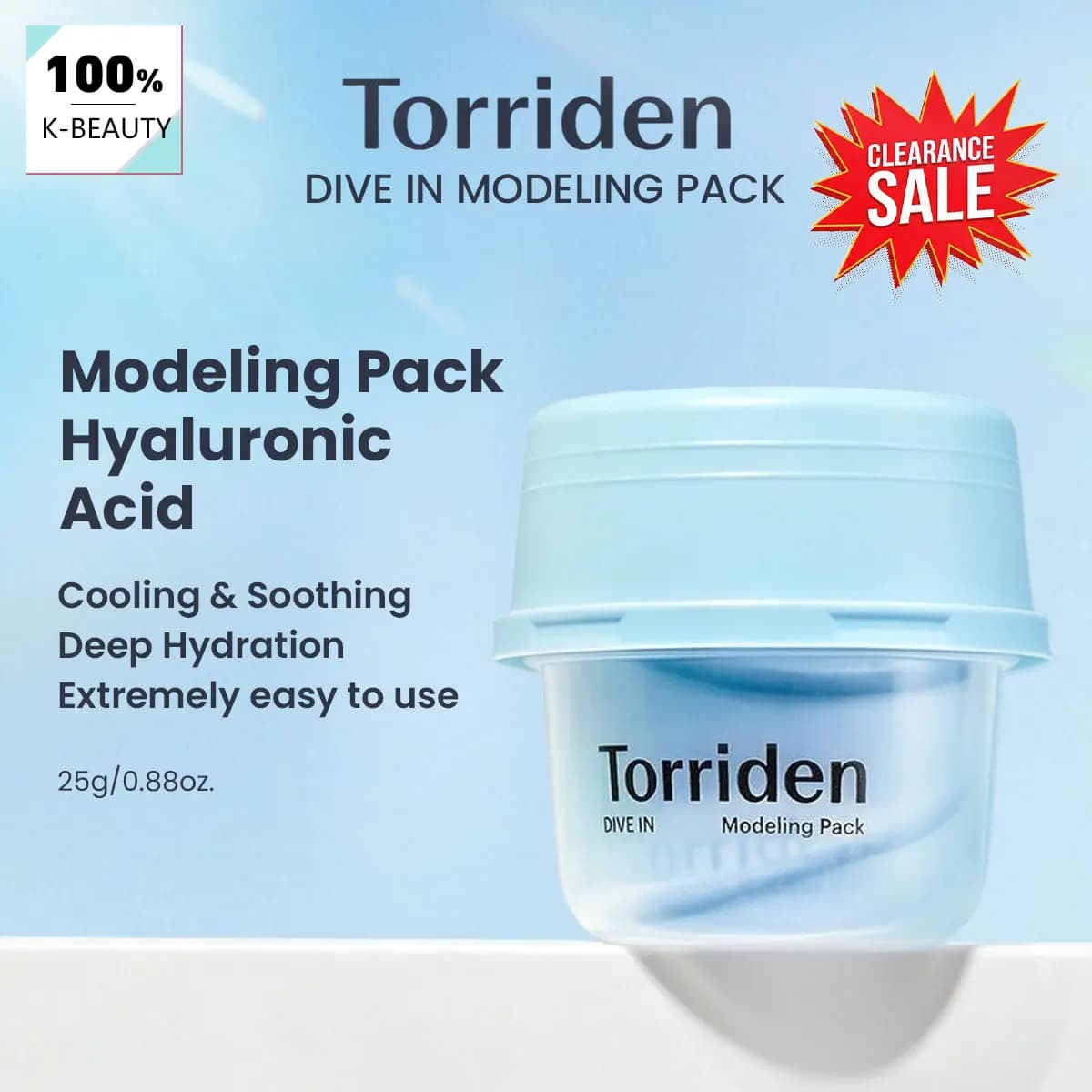 [Saldi di Liquidazione] Torriden Dive-in Maschera Modellante all'Acido Ialuronico a Basso Peso Molecolare 25g, Idratazione Profonda, Skincare Coreana, Makeup Coreano