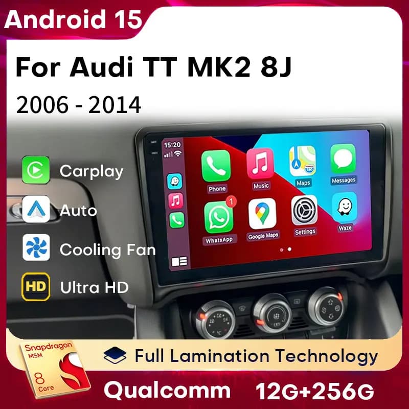 Autoradio Android 15 con Carplay Wireless per Audi TT MK2 8J 2006-2014, Lettore Multimediale Video, Navigazione GPS, Stereo BT 4G