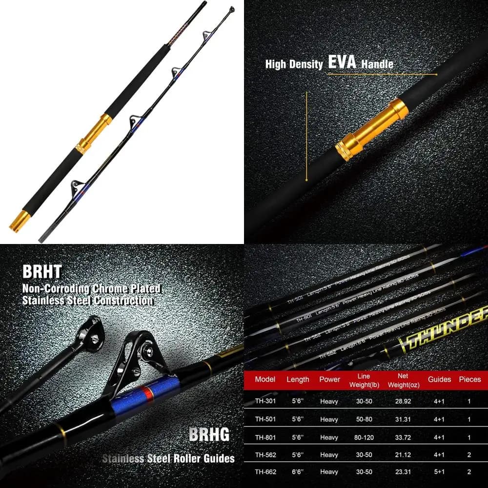 Canna da pesca a traina per acqua salata resistente per la pesca di grandi dimensioni - Canna da pesca convenzionale per barche da 1 o 2 pezzi con guida a rulli
