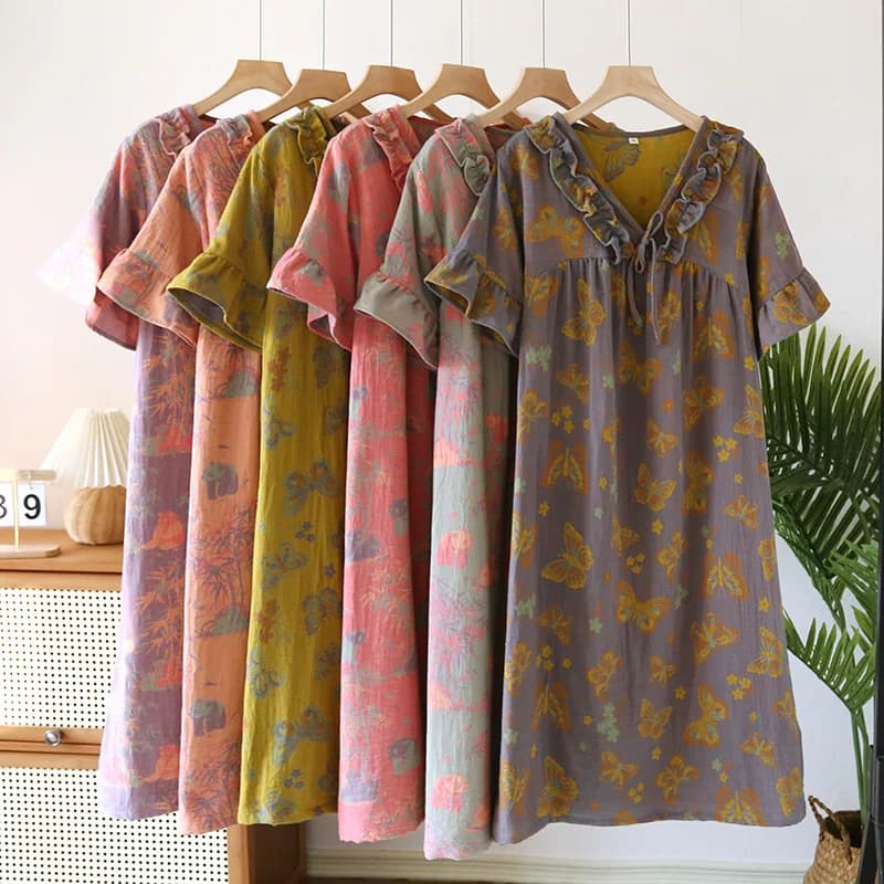 Sleepwear abito da pigiama da donna manica corta camicia da notte floreale in puro cotone per dormire estate casa indossare abito da notte allentato