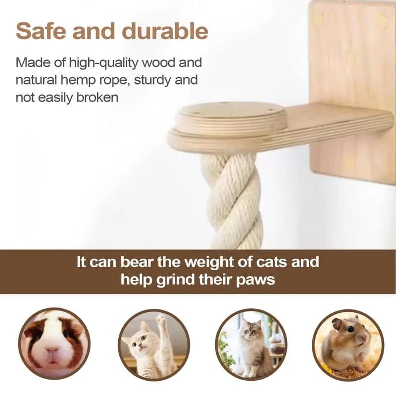 Wall Mounted Cat Climbing Rope Kitten Jumping Steps Pet Resting Jumping Ladder For Paw Grinding Wall Mounted Kitten Scratching