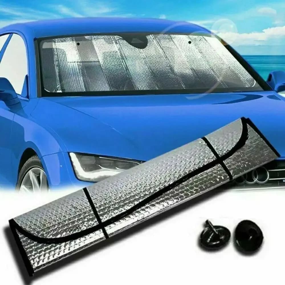 1Pcs Windscreen Visor Car Sun Shade Cover Heat Separation With 2 Suction Cups Front Windshield Sunshade Reflective Film