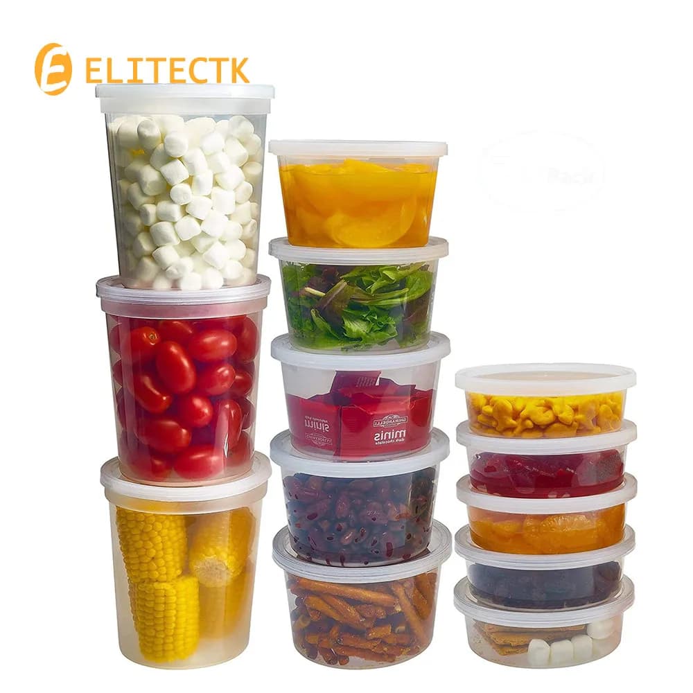 Contenitori per Alimenti con Coperchi, Set Combinato di Contenitori per Freezer e Gastronomia, Contenitori Rotondi Trasparenti a Prova di Perdite per Asporto, Coperchi Ermetici per Pasti