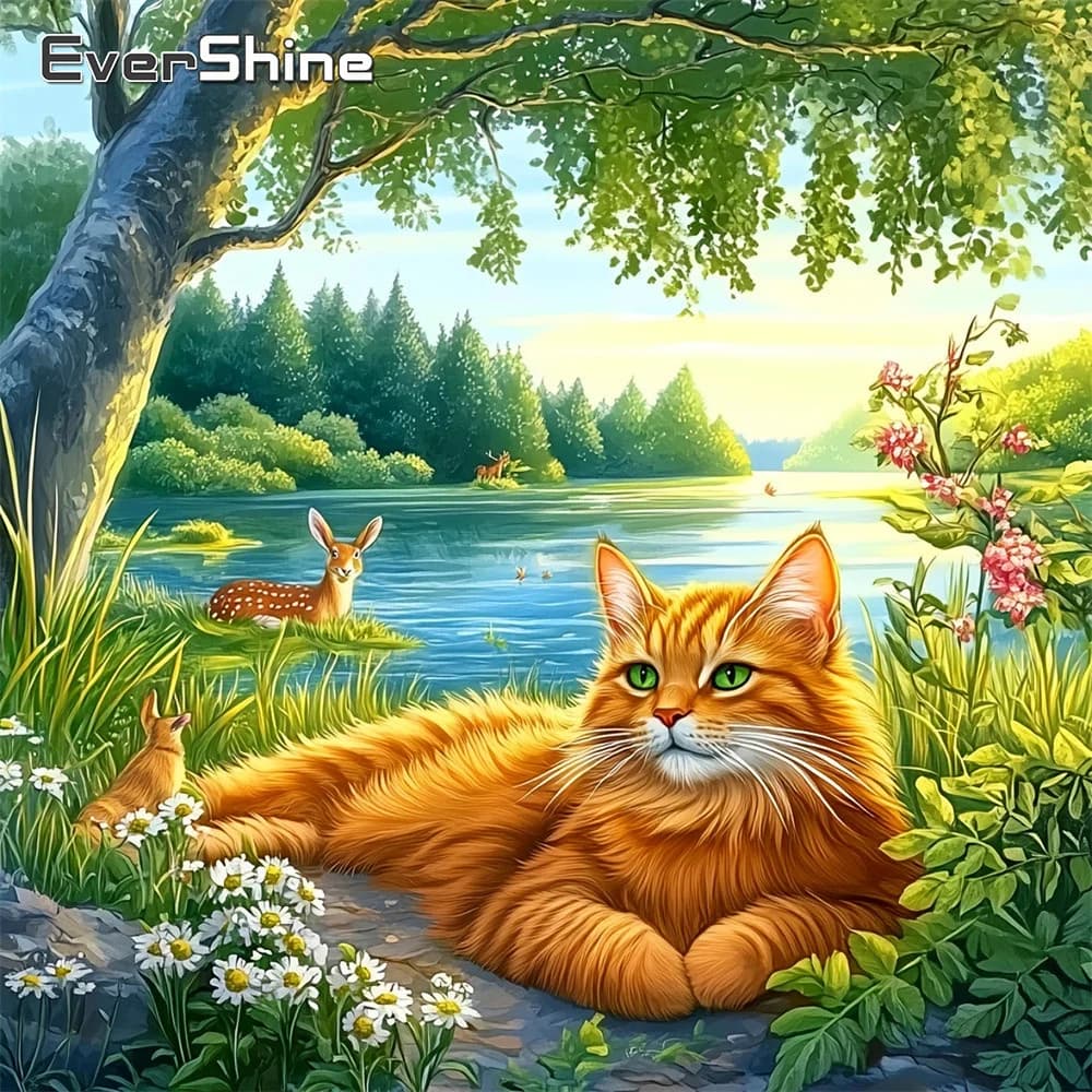 EverShine Pittura Diamantata Fai da Te Paesaggio Nuovo Arrivo Ricamo Diamantato Gatto Strass Mosaico Albero della Foresta Regalo Fatto a Mano