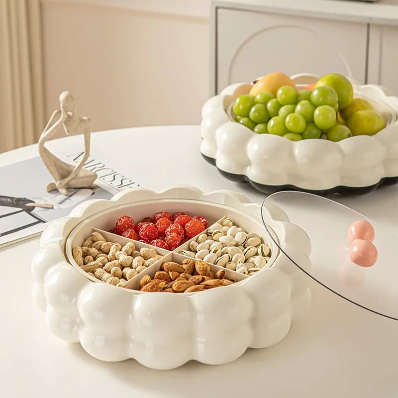Vassoio per frutta in stile europeo con bellissimo vassoio per frutta secca e caramelle color crema Scatola portaoggetti per vassoio Dim Sum con coperchio