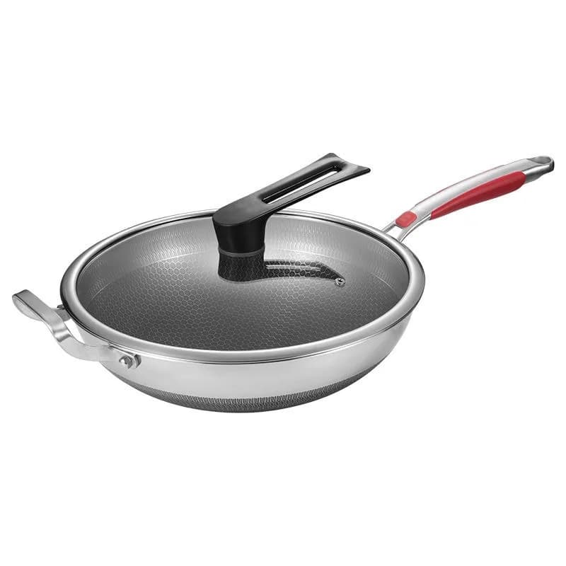 Non-coated stainless steel non-stick pan, double-sided screen, no oil fumes, electromagnetic cooker, gas pan, domestic use