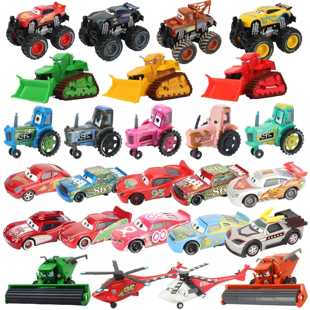 Modellini Auto Pixar Cars: Lightning McQueen, Rhapsody, Matador, Bulldozer, Mater, Harvester - Modellini in Metallo Pressofuso 1:55