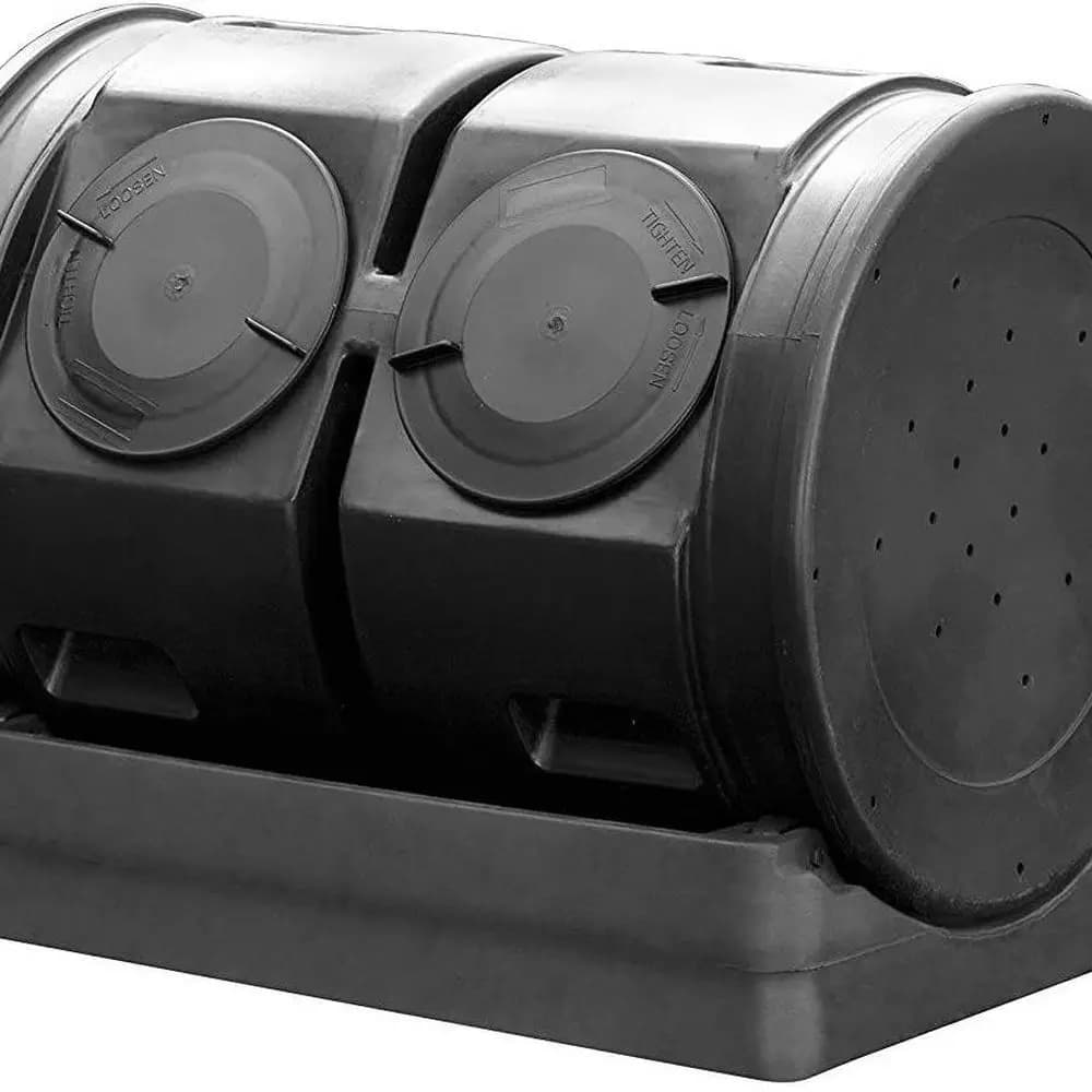 Macchina per compost da esterno a doppio contenitore, nera