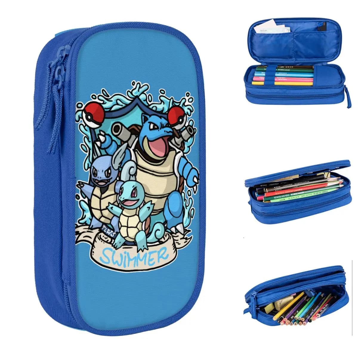 Astucci per matite Swimmer Team Shield Blastoise Squirtle Borsa per penne Pokemoned Grande materiale scolastico per riporre astucci per matite cosmetici