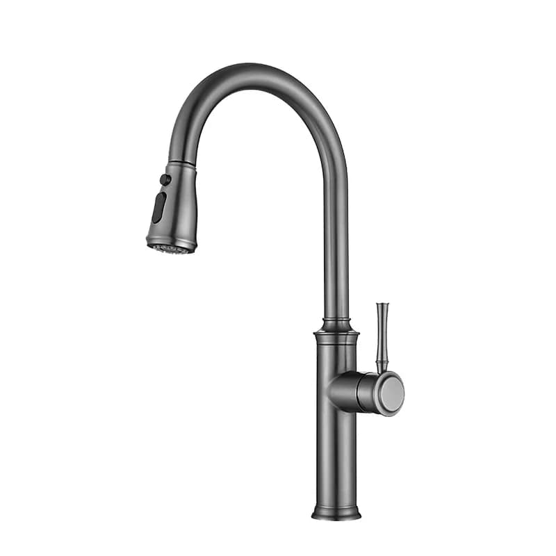 Rubinetto da cucina estraibile in acciaio inossidabile Miscelatore da piano con rotazione a 360 gradi Ugello spruzzatore a flusso Rubinetto per lavello da cucina
