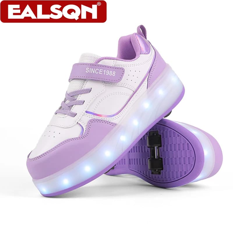 Scarpe con Rotelle a 4 Ruote per Bambini e Ragazze, Scarpe con Luci Lampeggianti LED, Sneakers Luminose, Scarpe Casual da Esterno per Donne, Sportive