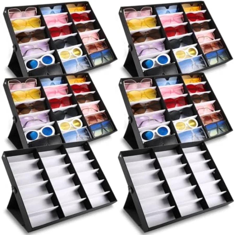 6 pieces 18 slots sunglasses organizer gift holders tray showcase for goggles with holder jewelry box lining fabric